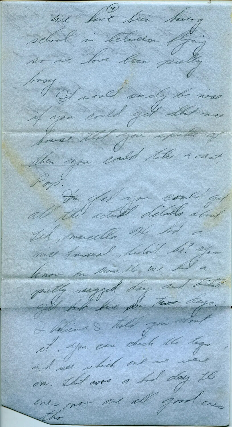 Handwritten WWII Letter, Page 4 - B-24 Belly Gunner Correspondence, 1944