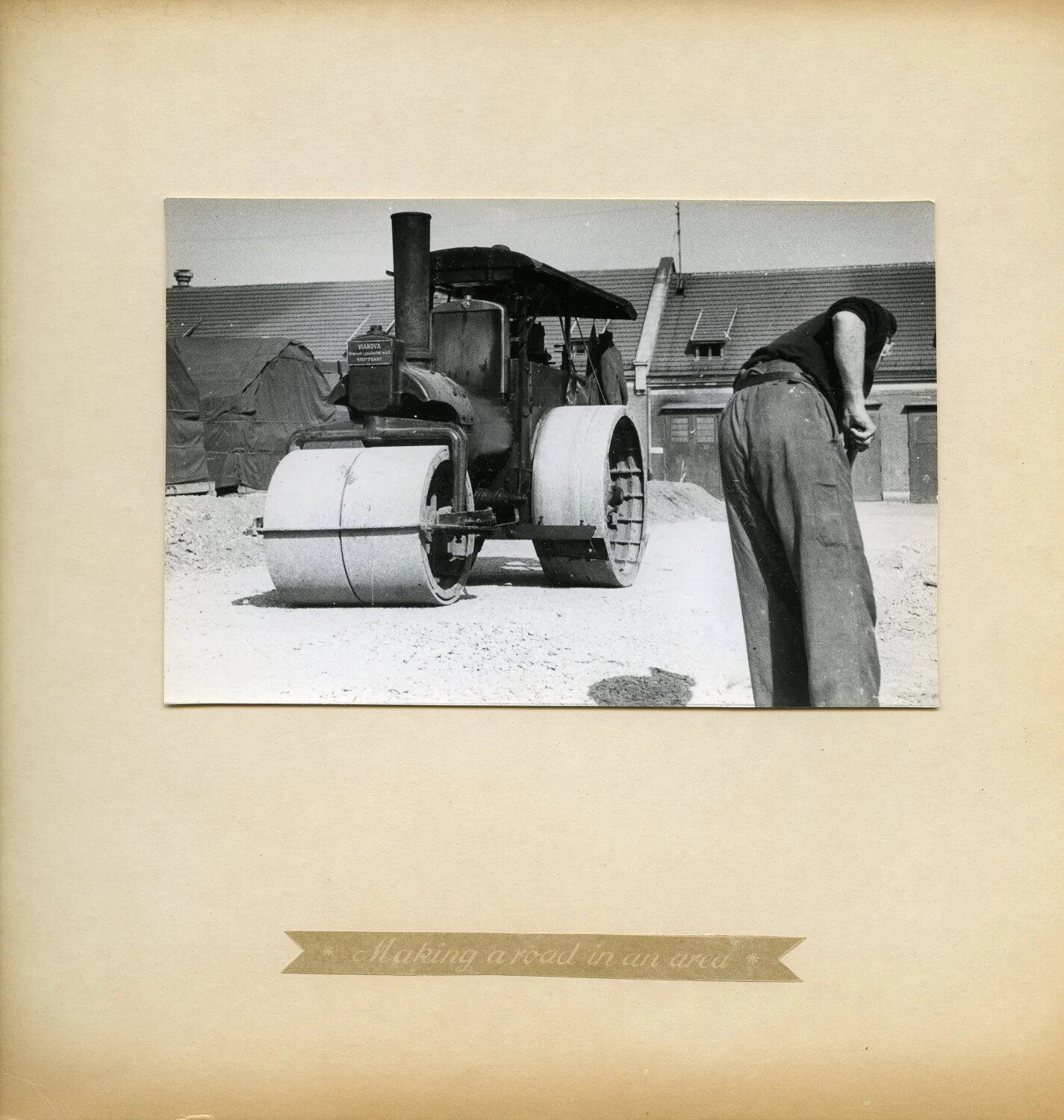 Album Page: 'Making a Road in an Area' - Steam Roller at U.S. Army Depot, Germany