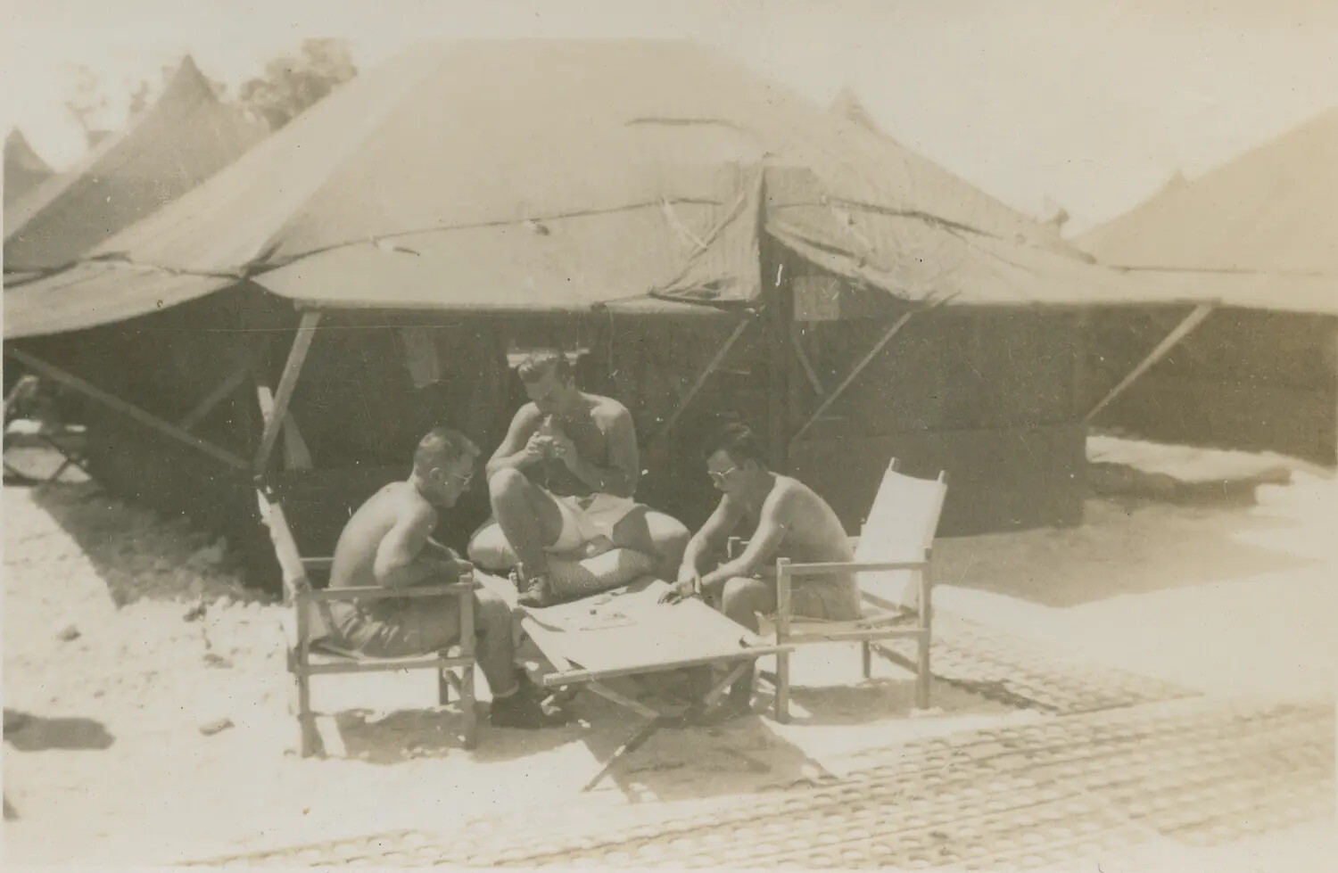 Servicemen Relaxing at Camp, Edward P. McAleer Photo Album, WWII Pacific Theater