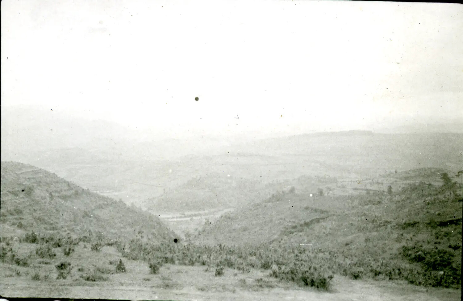 Hazy Mountain Valley Landscape, China-Burma-India Theater, WWII
