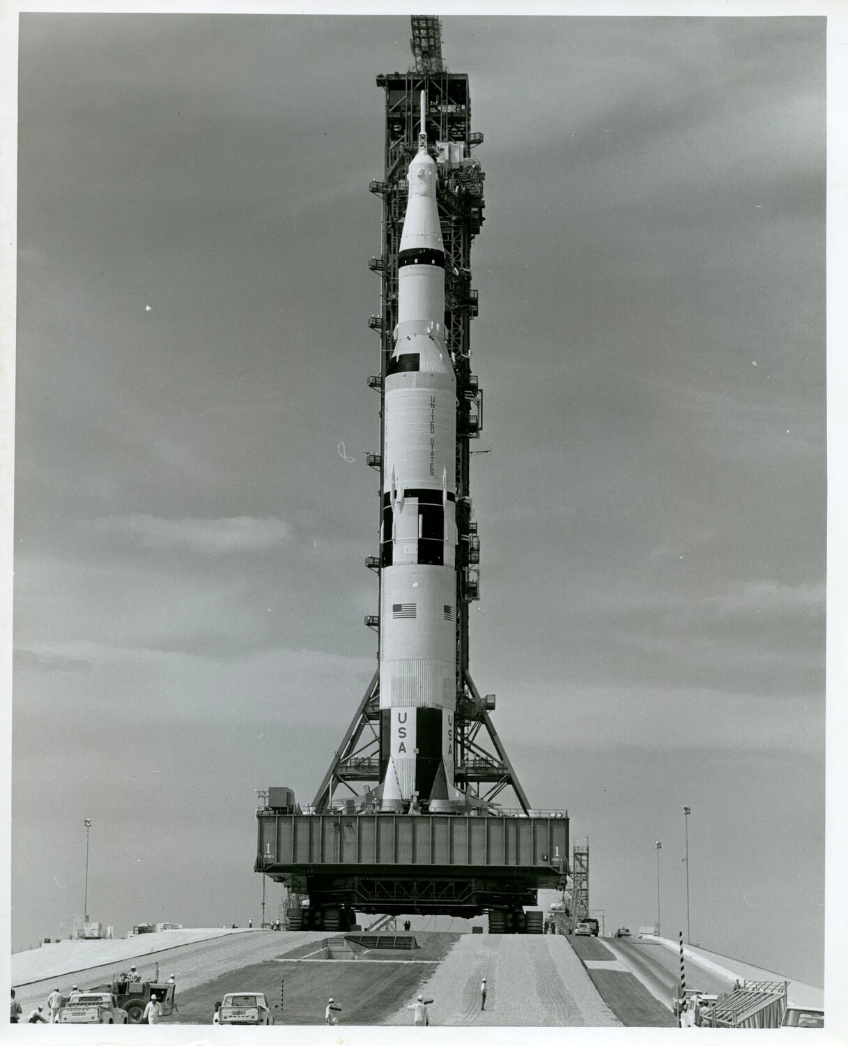 NASA Saturn IB Launch Vehicle Rollout Atop Mobile Launcher Platform, Kennedy Space Center