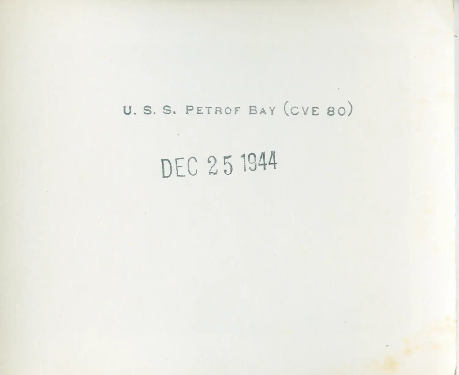 USS Petrof Bay (CVE-80) Album Title Page, Dated December 25, 1944