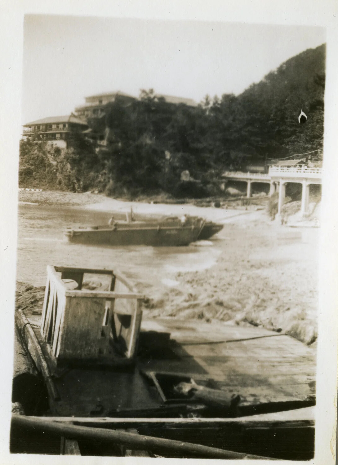 Beached Landing Craft at River Mouth, Occupied Japan, circa 1945-1946