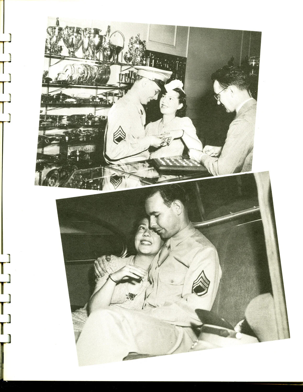 U.S. Army Air Forces Staff Sergeant Selecting a Ring with Sweetheart at Jewelry Store, with Companion Automobile Portrait