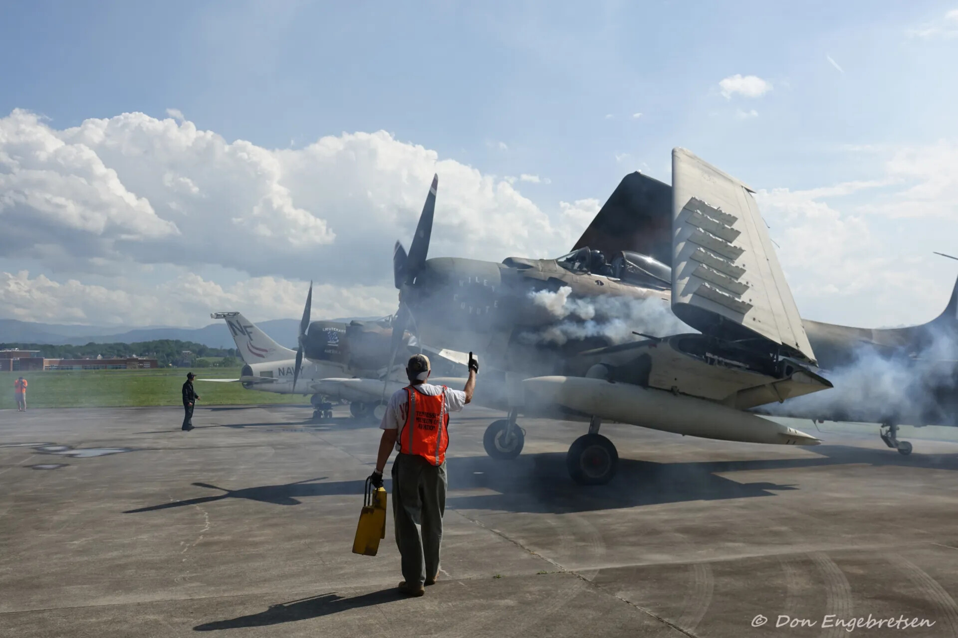A-1 Skyraider 'Wiley Coyote' Engine Start with Tennessee Museum of Aviation Ground Crew (Watermarked)