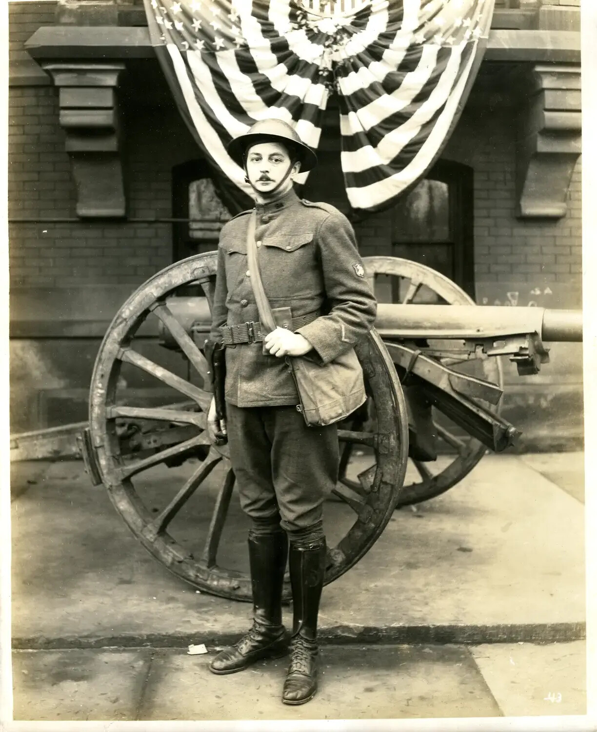 American Soldier with Field Artillery Piece, Patriotic Display, Cincinnati, Ohio, WWI Era