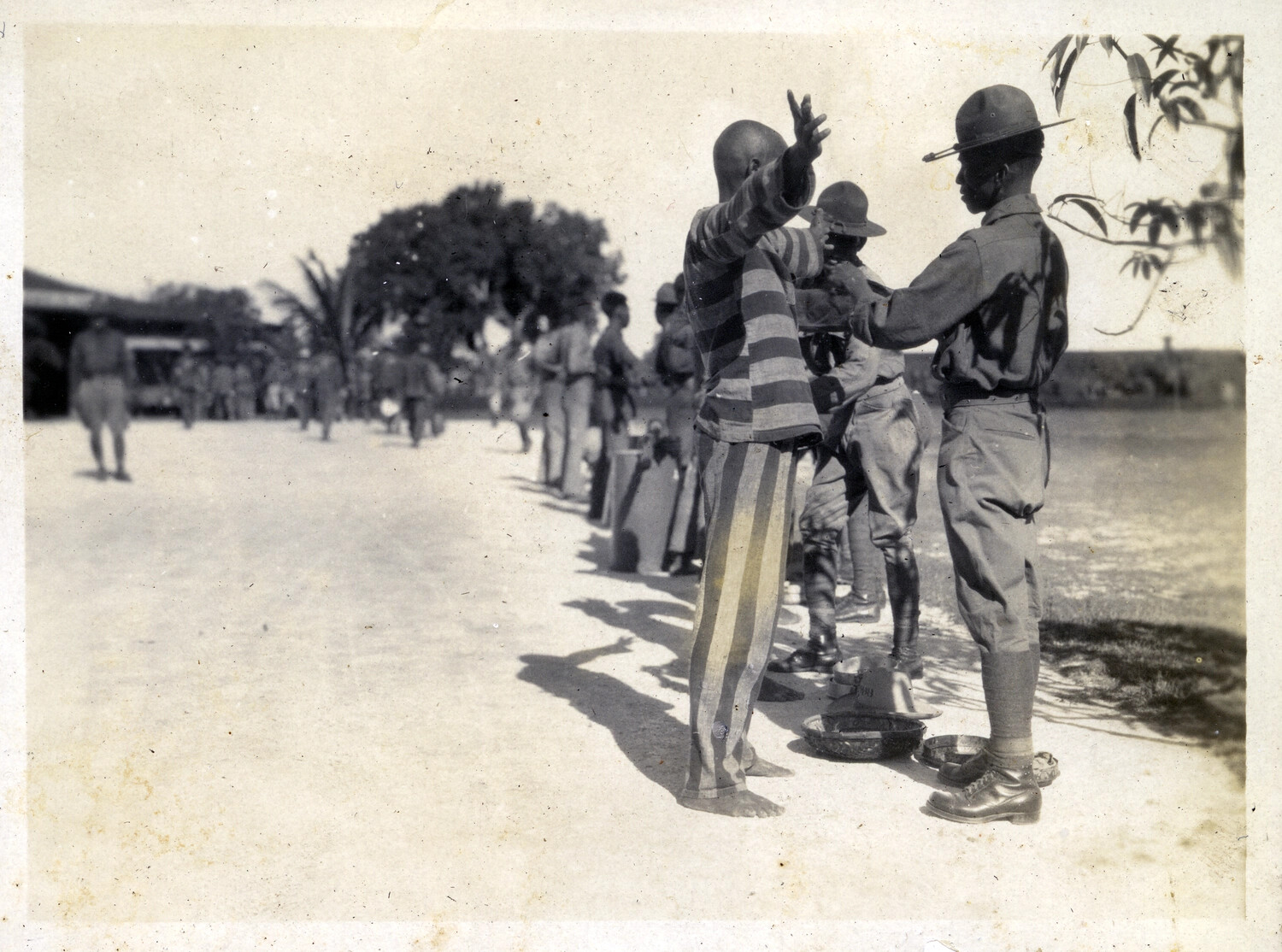 Prisoner Search Line with American Guards, Manila Vicinity, Philippines, Early 20th Century