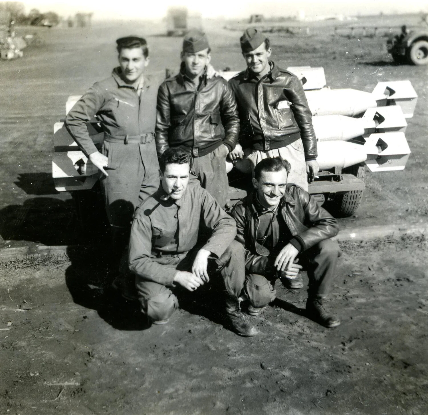 Ground Crew of the 345th Bombardment Group Posing with Bomb Load, Ie Shima, 1945