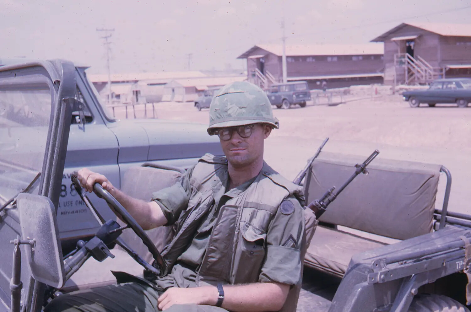 U.S. Army Soldier in Jeep with Flak Vest and M14 Rifle, Vietnam, 1968 Tet Offensive Slide Collection