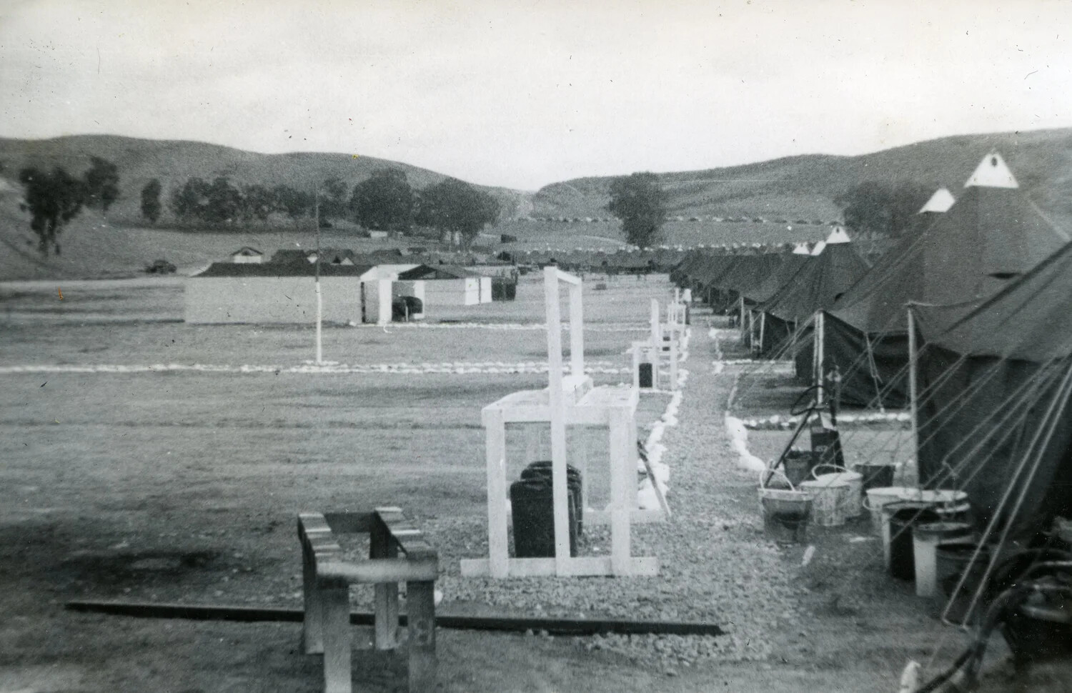 Row of Squad Tents at Marine Corps Camp, VMF-214 'Black Sheep' Squadron Album, 1945