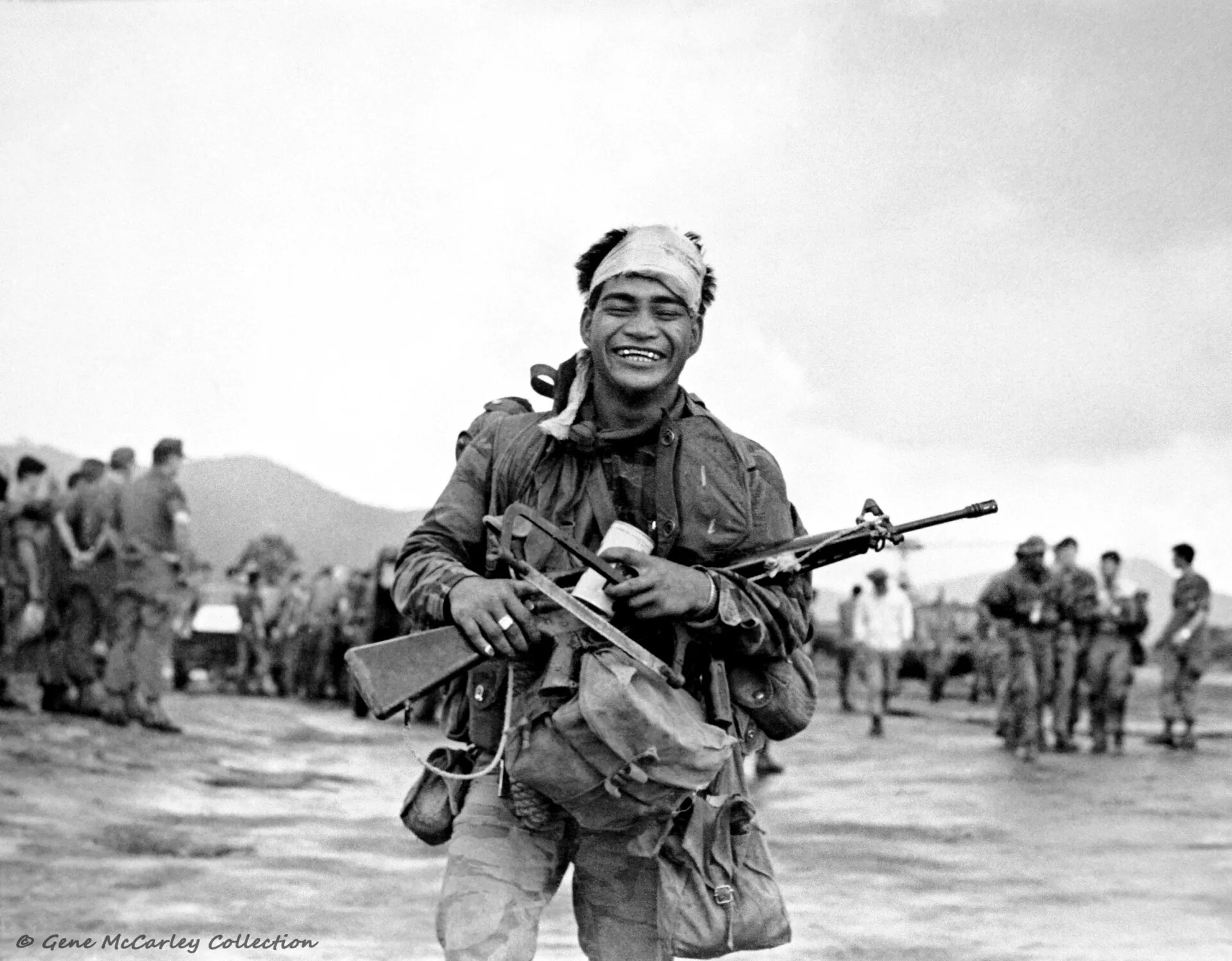 Wounded Indigenous SOG Soldier Smiling After Mission, Operation Tailwind Collection
