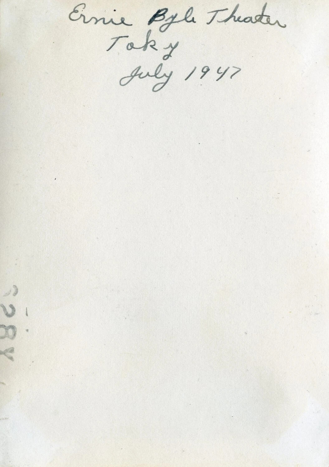 Reverse of Photograph with Handwritten Caption, 'Ernie Pyle Theater, Tokyo, July 1947' (VR-6 Album)