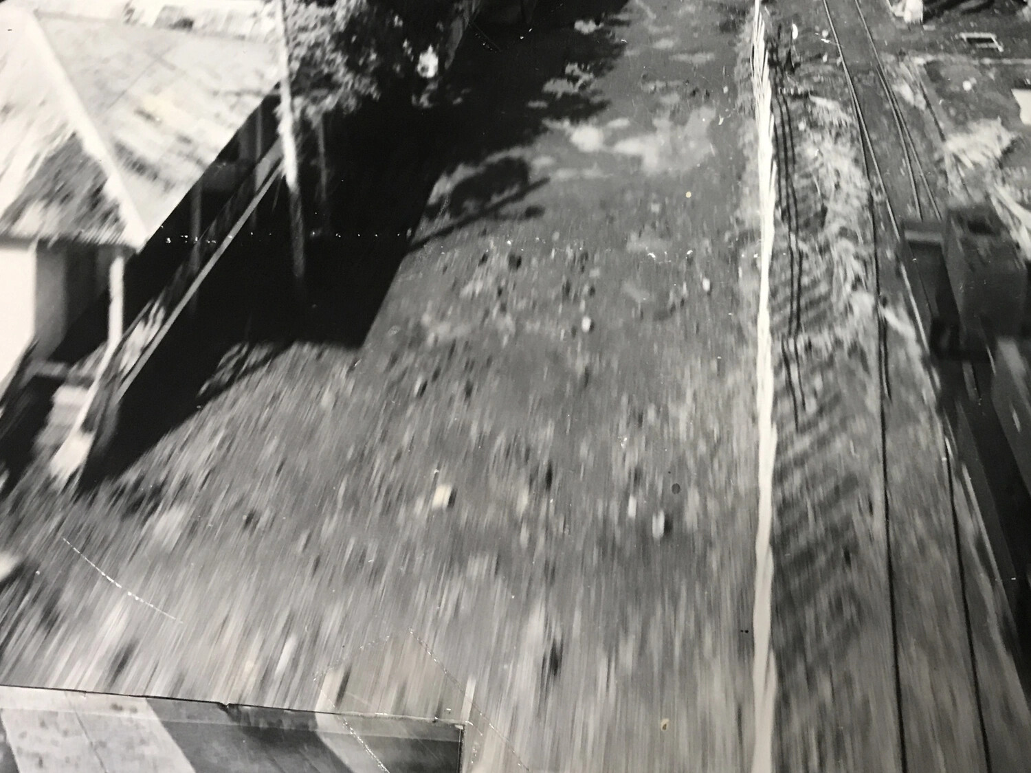 Extreme Low-Altitude Blurred Strike Photograph Over Town and Railway, Philippines, 312th Bomb Group