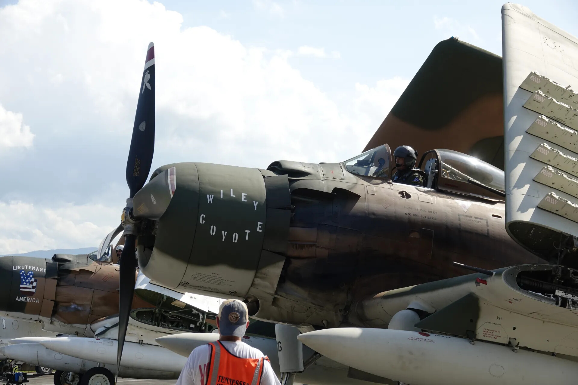 A-1 Skyraider "Wiley Coyote" Close-Up with Pilot in Cockpit, Tennessee Museum of Aviation, May 2019
