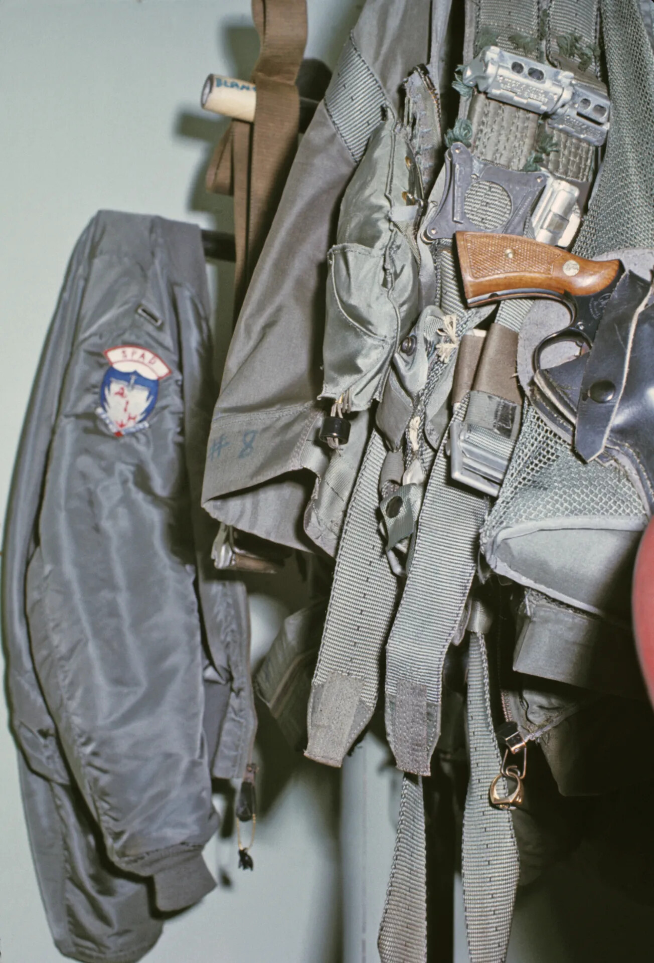 A-1 Skyraider Pilot's Flight Jacket and Survival Vest, "SPAD" Squadron Patch, circa 1970