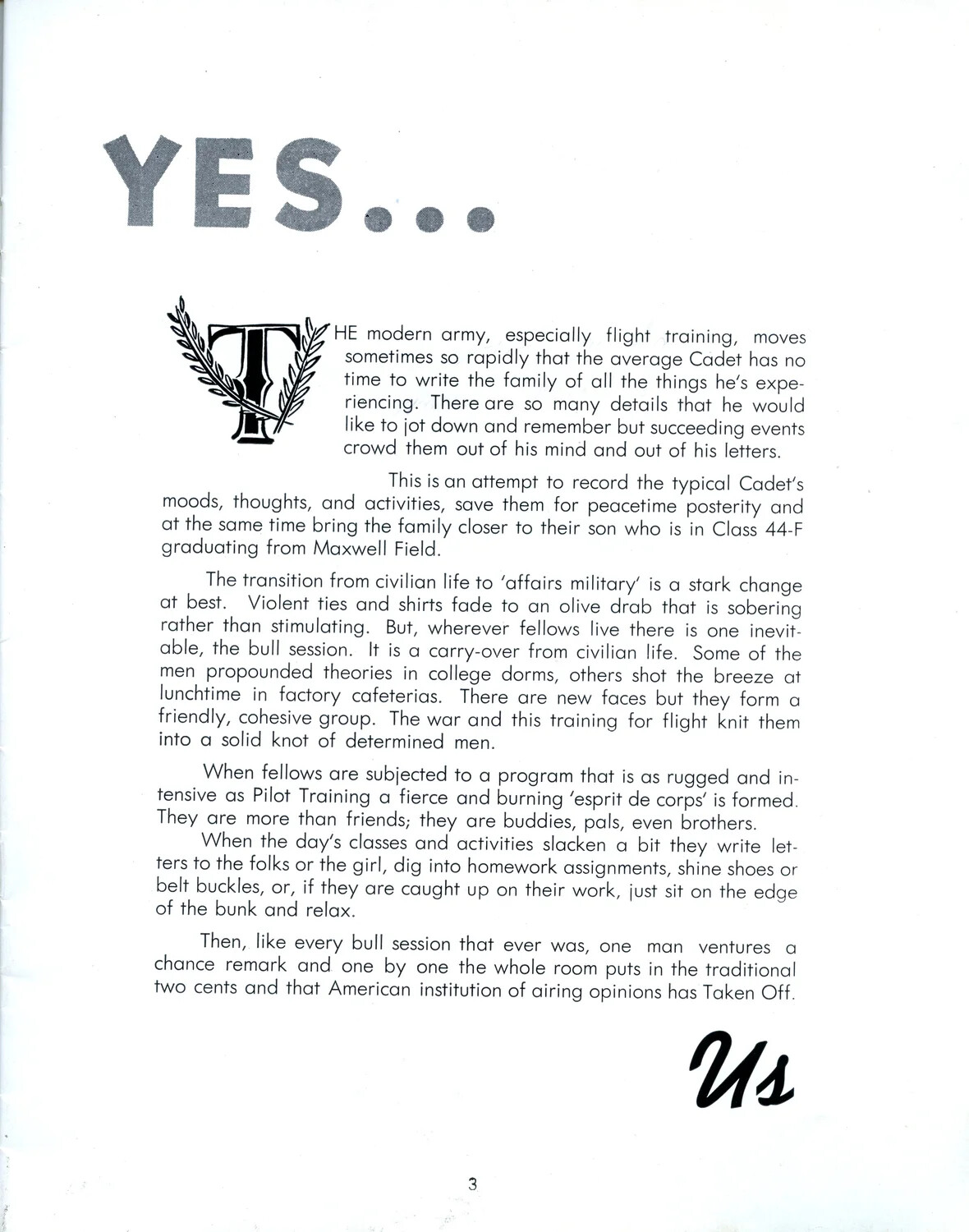 'Yes...' Introductory Foreword - Preflight Class 44-F Training Booklet, Page 3