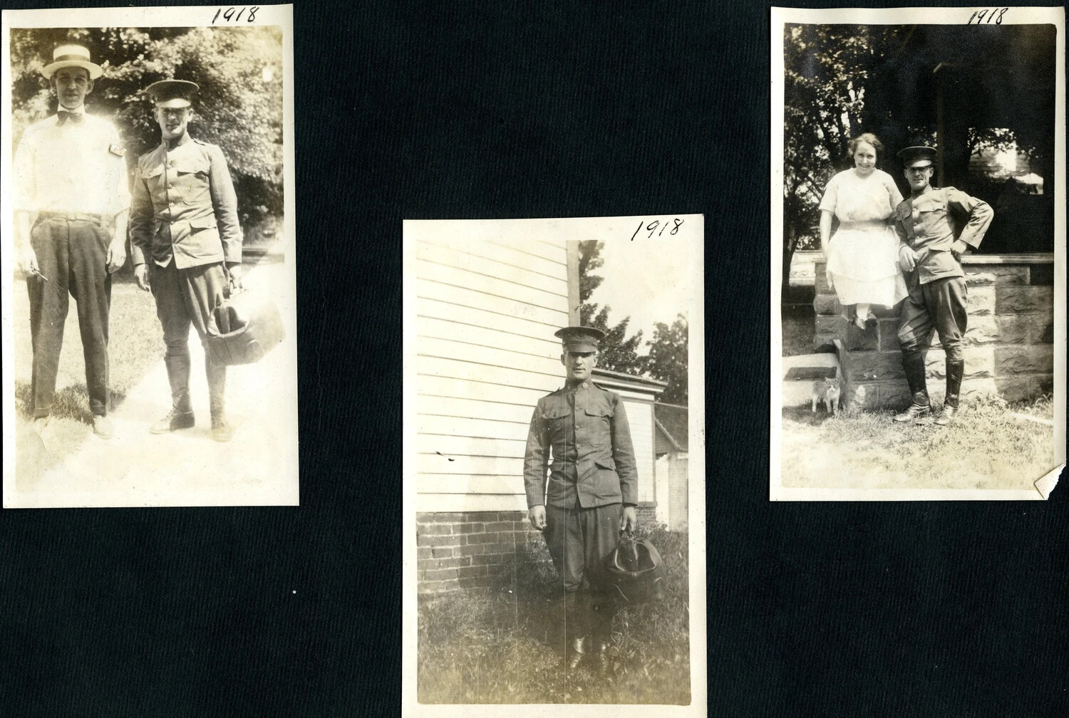 WWI Photo Album Page - Soldier and Companions, Stateside, 1918