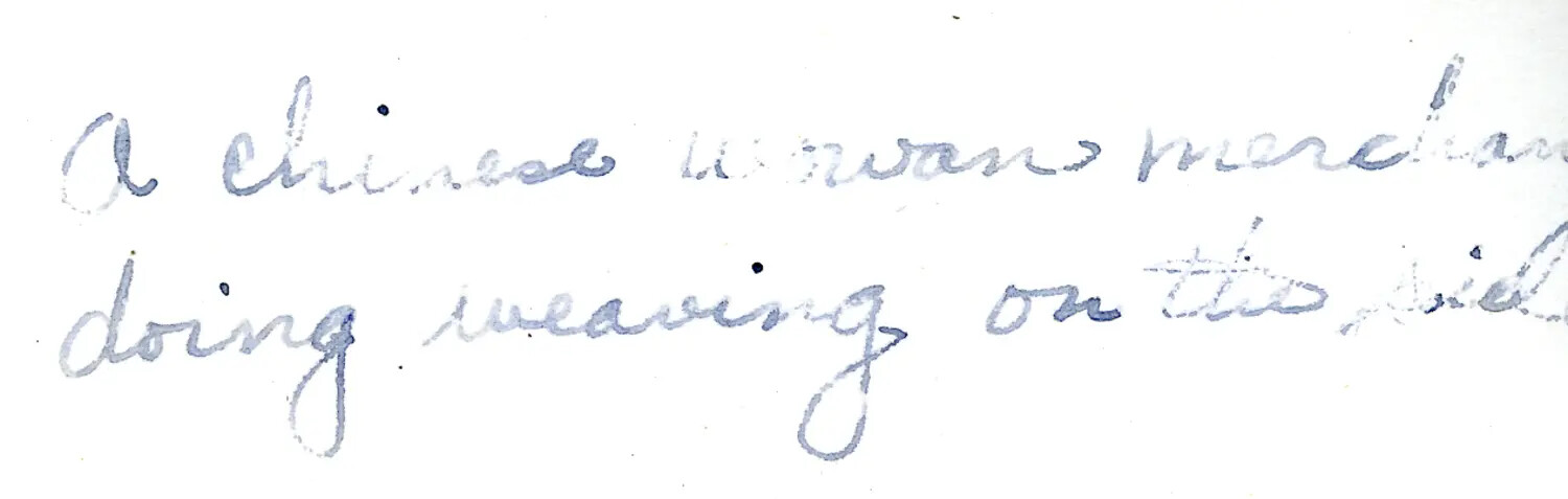 Handwritten Album Caption - 'Chinese Woman Merchant Weaving,' CBI Theater Archive