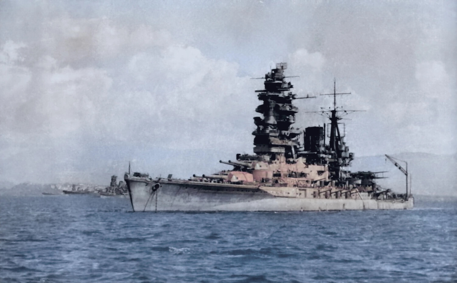 Imperial Japanese Navy Battleship (Yamato Class) at Anchor, WWII