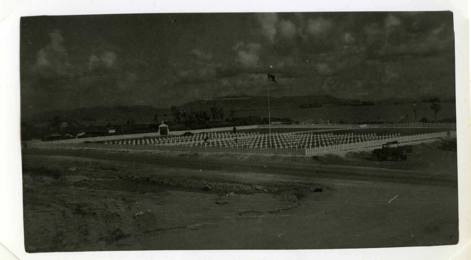 Temporary U.S. Military Cemetery with American Flag, Okinawa