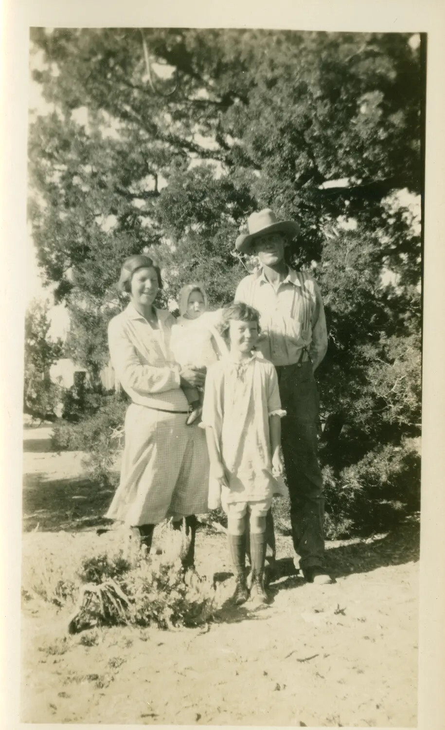Family Portrait Outdoors Beneath a Tree, Rural Setting, Pre-WWII Era