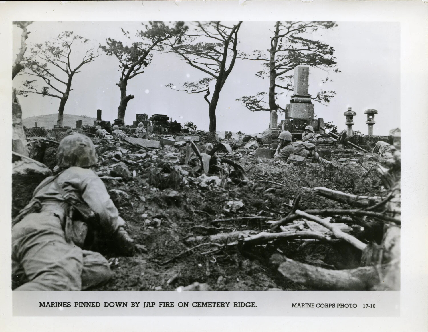 Marines Pinned Down by Enemy Fire on Cemetery Ridge, Battle of Okinawa, 1945