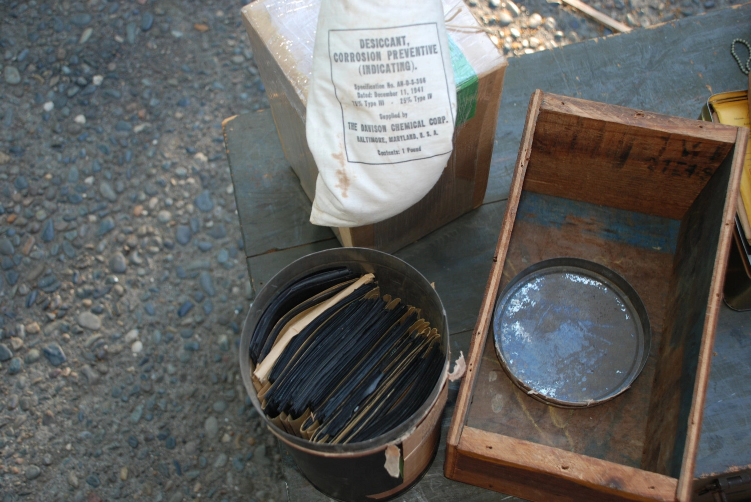WWII Desiccant Bag and Storage Containers, Davison Chemical Corp., Kotec CBI Theater Collection