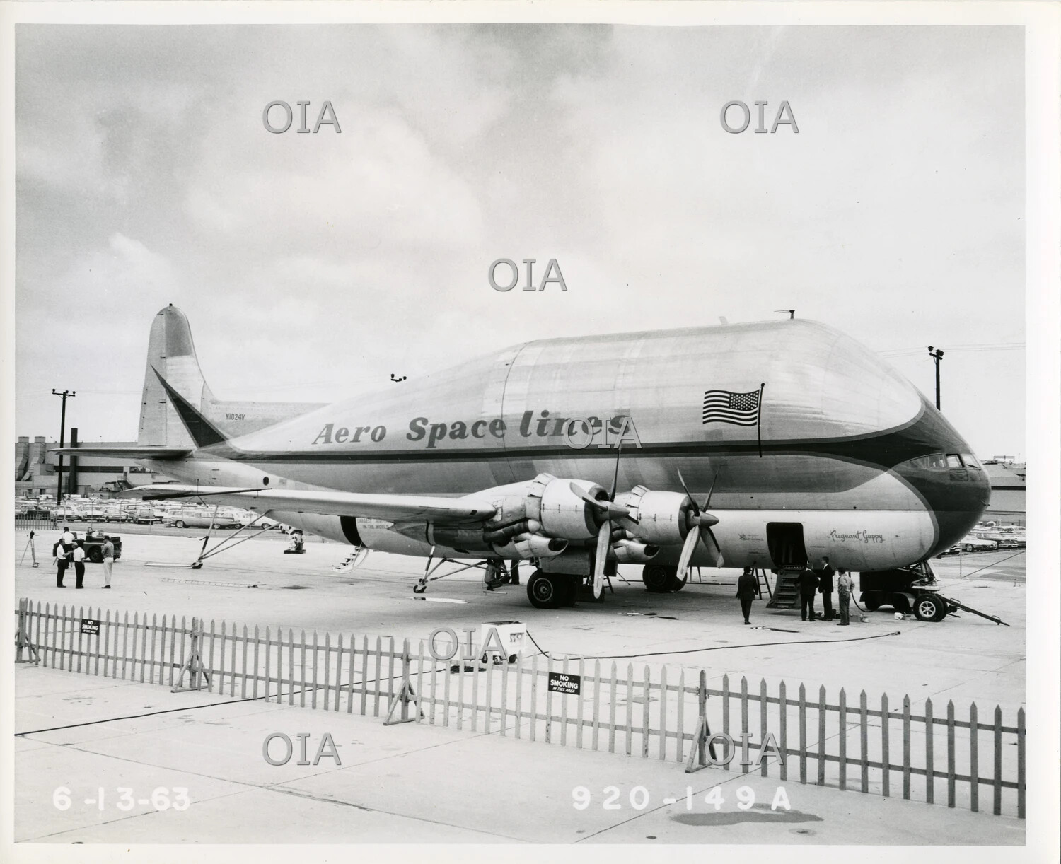 Aero Spacelines B-377PG 'Pregnant Guppy' Outsize Cargo Aircraft on Ramp, June 1963