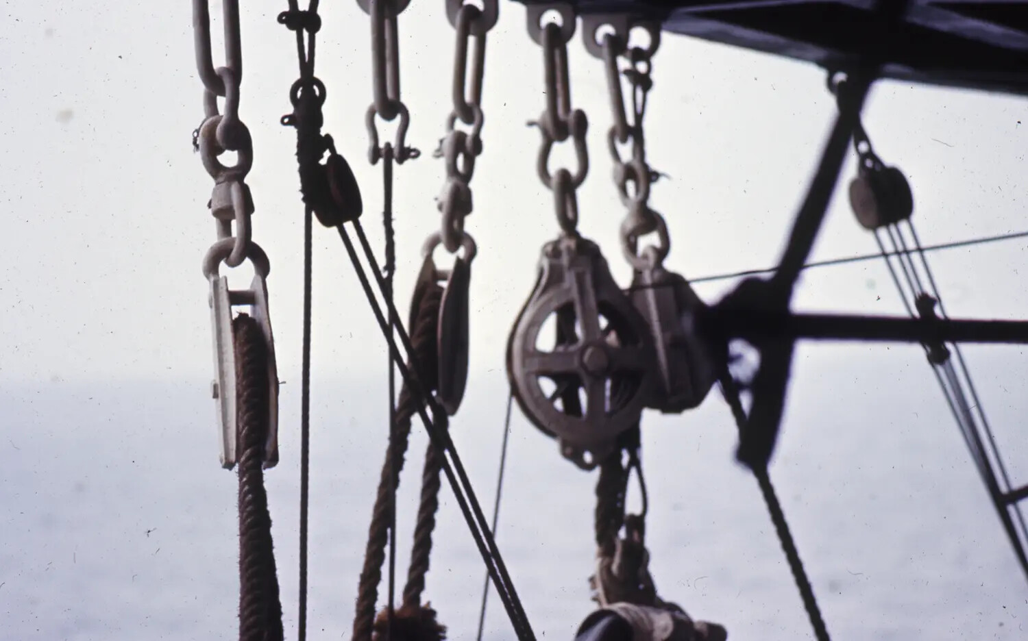 Shipboard Boom Rigging and Tackle Blocks Aboard USS Ticonderoga, Vietnam War Era