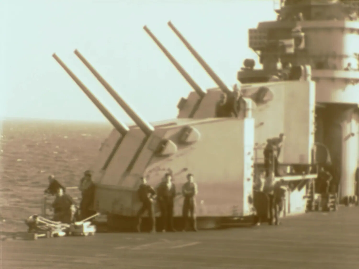 Twin Gun Mounts and Superstructure, Warship Deck (Francis R. Ferry / Yamato Film Research Still)