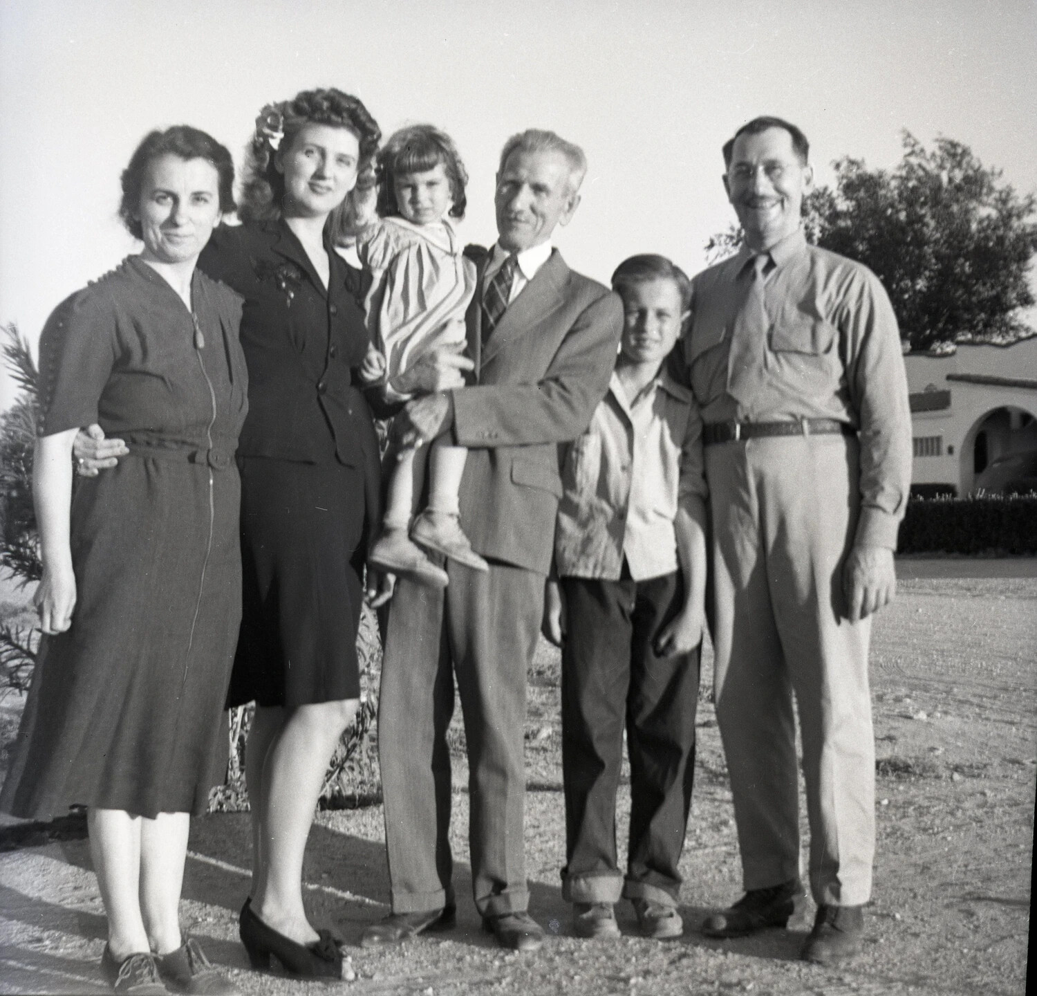 Family Group Portrait with Serviceman, Outdoor Setting