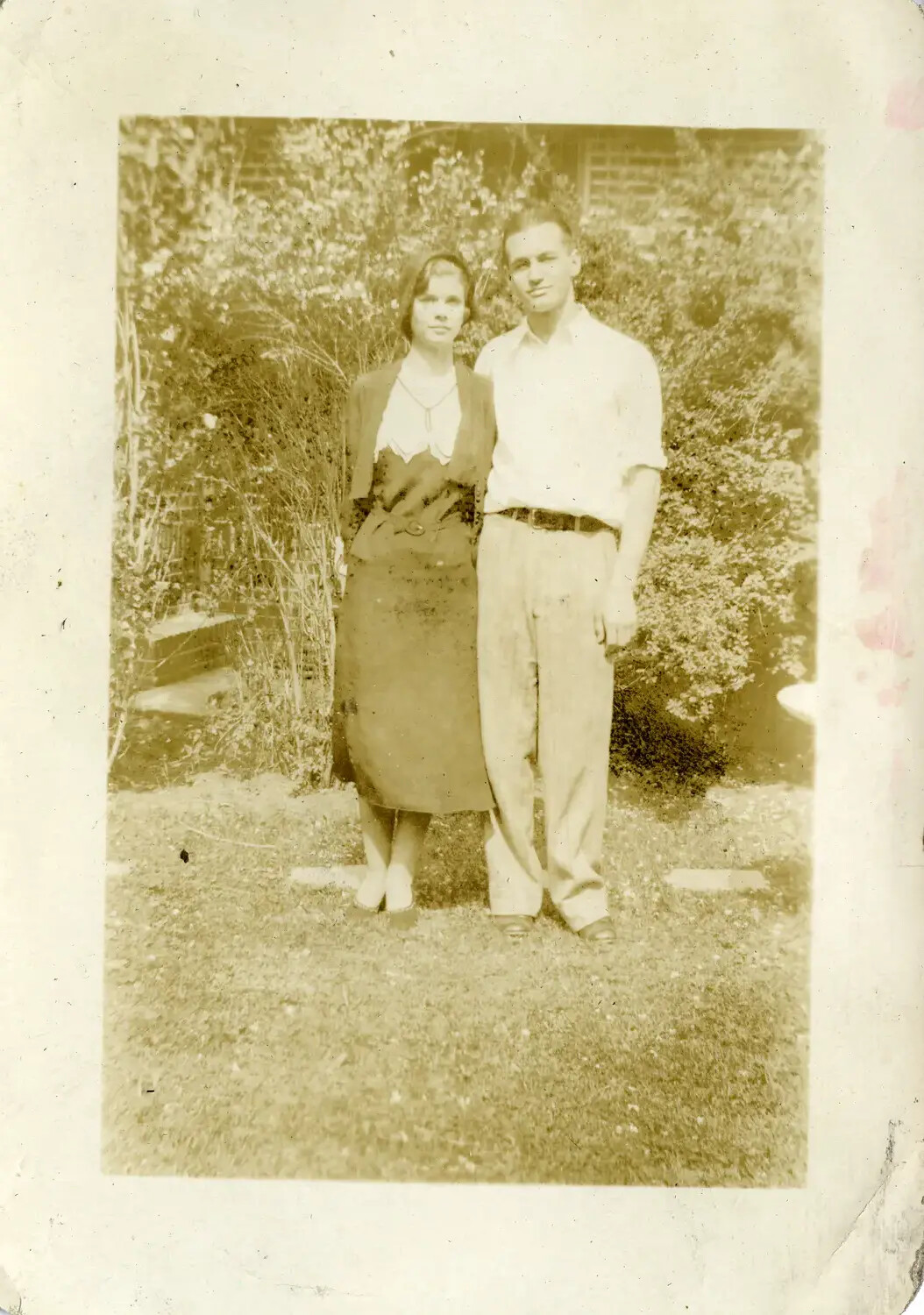Snapshot of a Young Couple in a Garden, 1930s