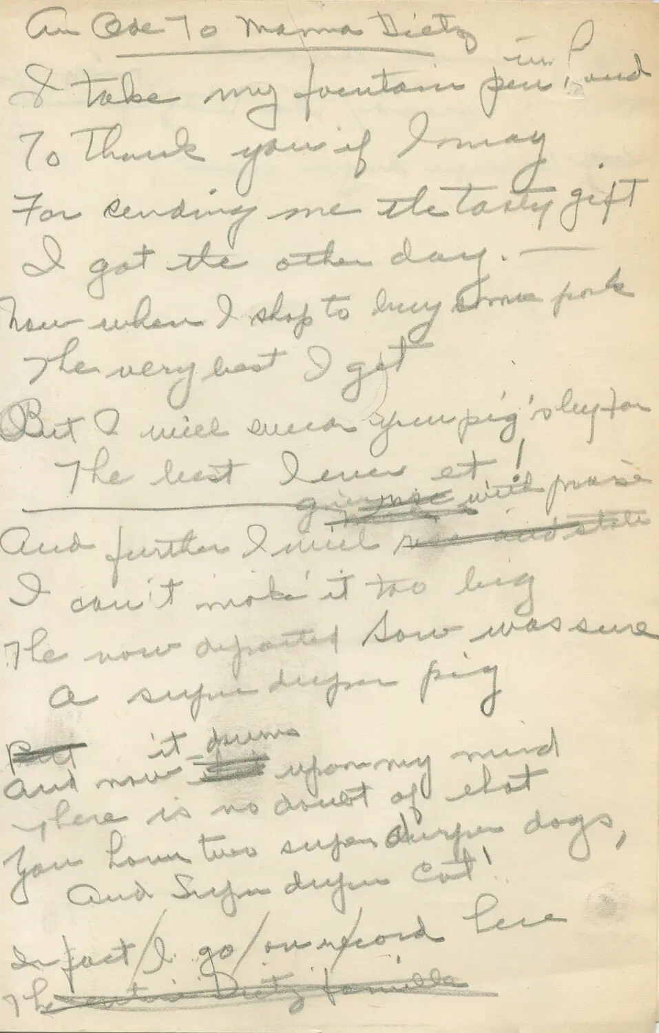 Handwritten Poem, 'An Ode To Mama Dietz' (Page 1), Navy V-5 Photo Album
