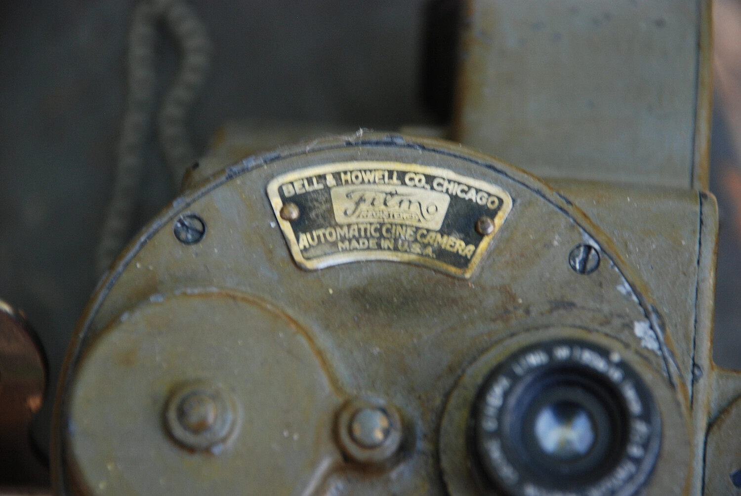 Bell & Howell Filmo Automatic Cine Camera, WWII Military Issue (Detail View)