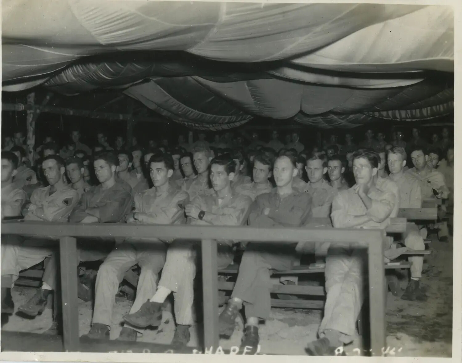 Servicemen Seated in the 312th Bomb Group Chapel, Philippine Islands