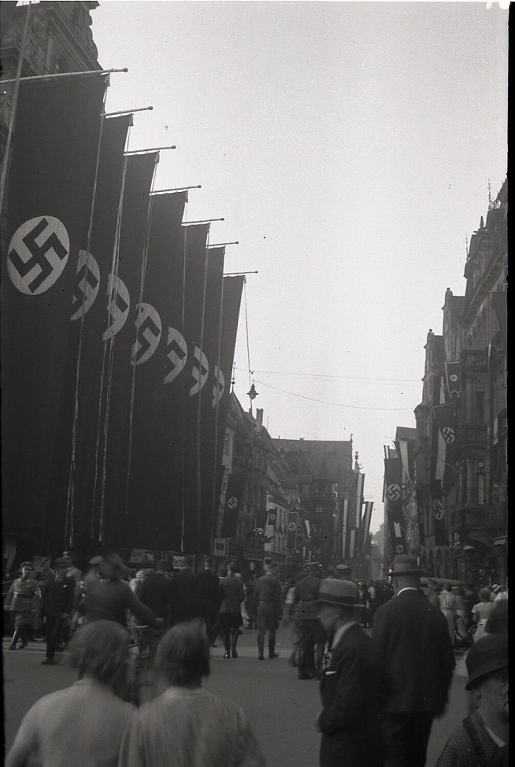 Street Decorated with Nazi Party Banners, Germany, WWII Era