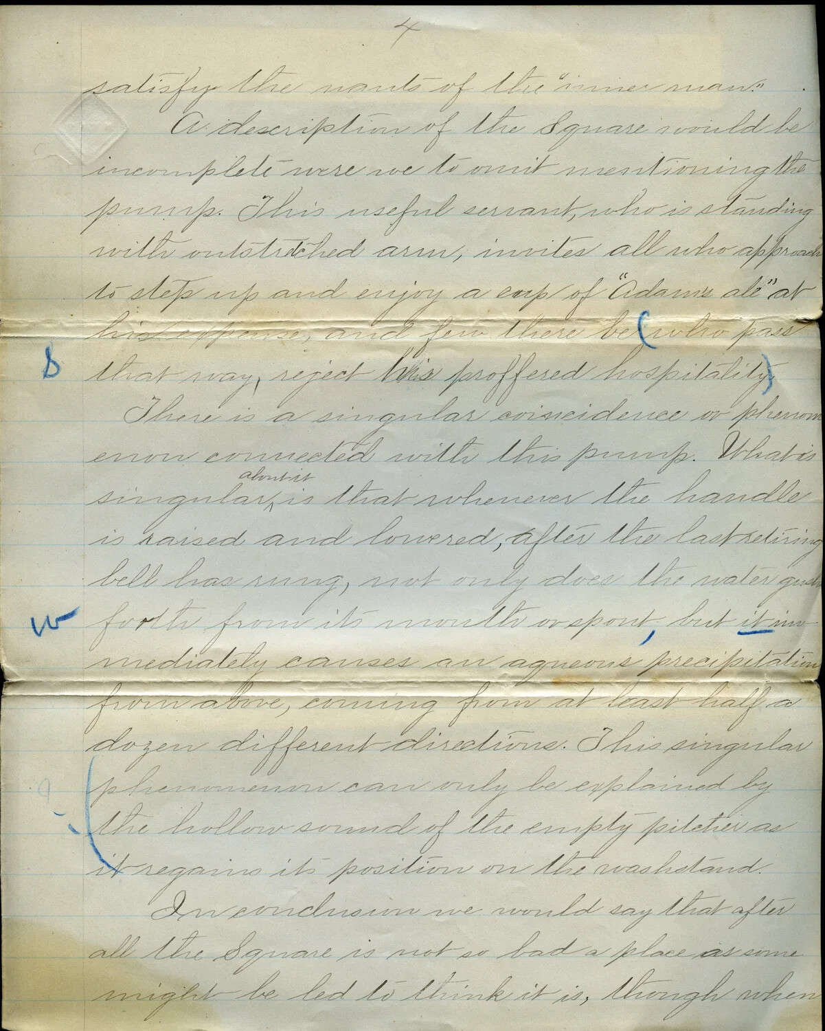 Handwritten Manuscript Page 4, "The Square," by J.A. Wagener, April 23, 1882
