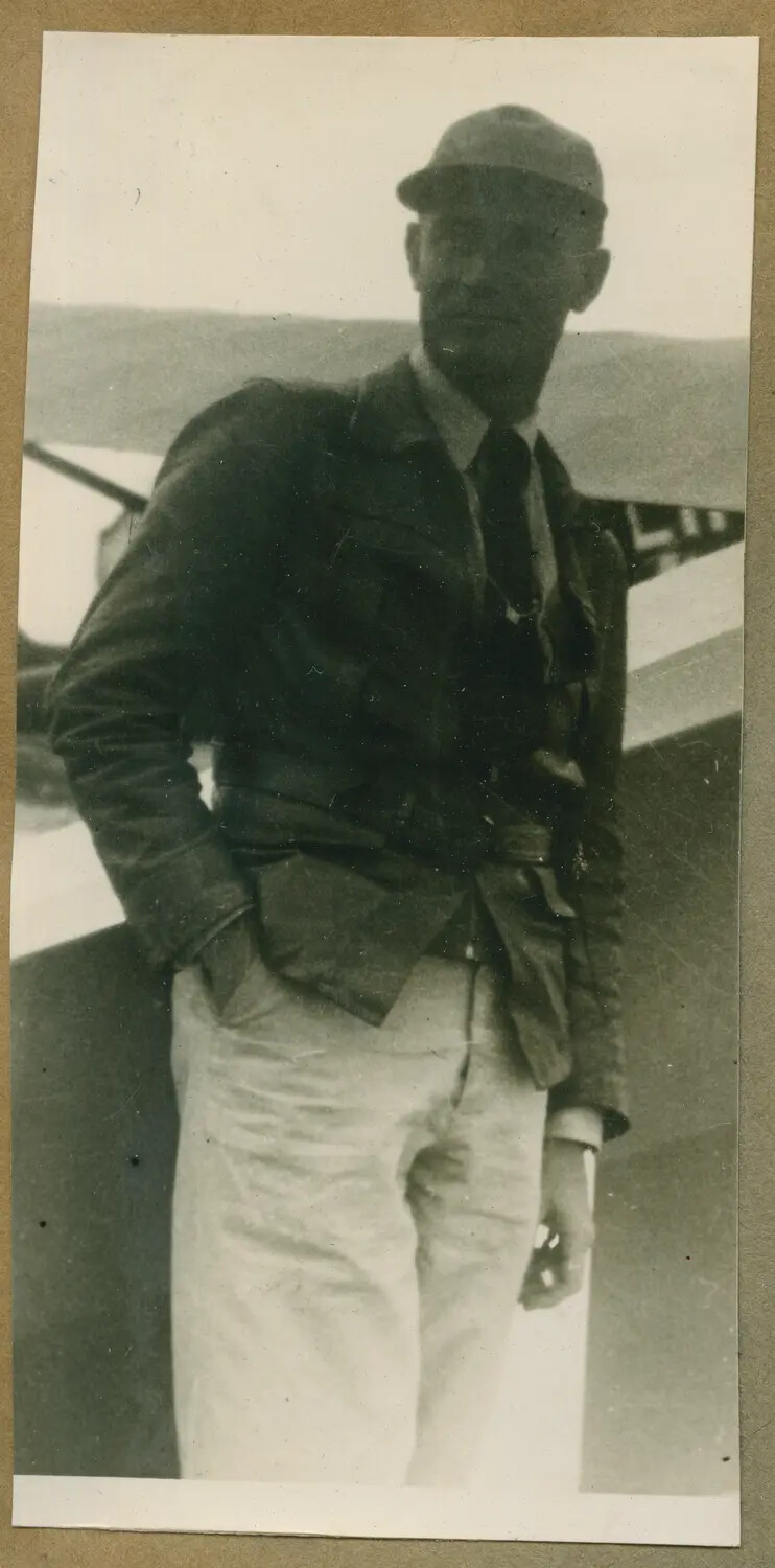 Naval Aviation Cadet Beside Training Aircraft, Elimination Base Portrait, c. 1940-1942