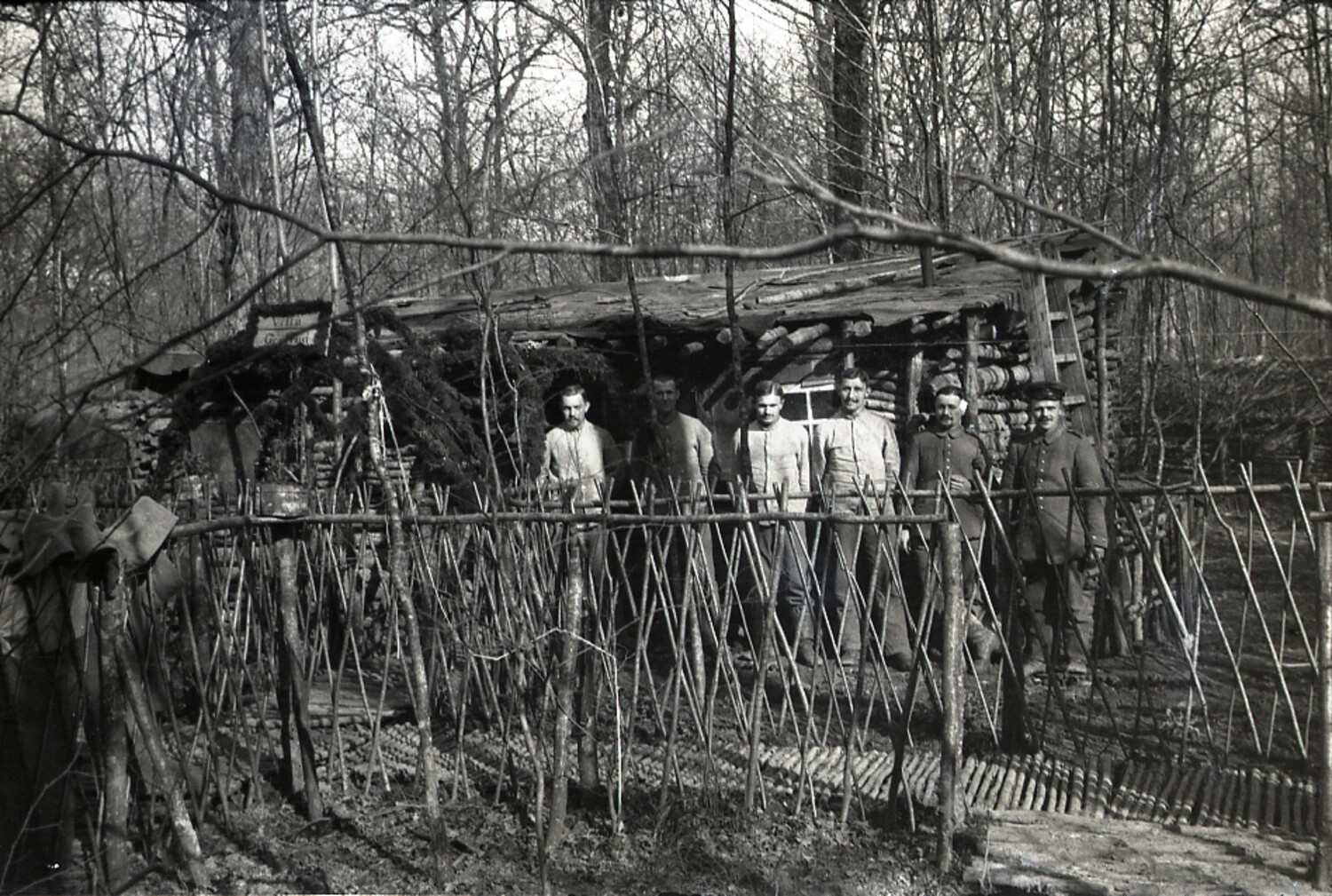 German Soldiers at a Log Dugout ('Unterstand') on the Western Front, World War I