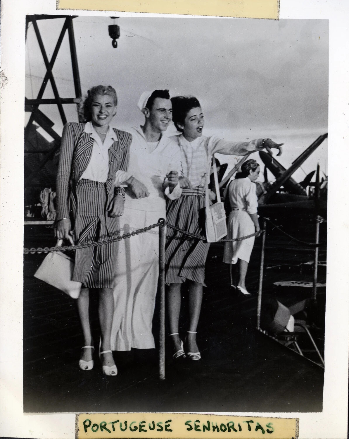 U.S. Navy Sailor with Portuguese Senhoritas Aboard USS Franklin D. Roosevelt (CVB-42)