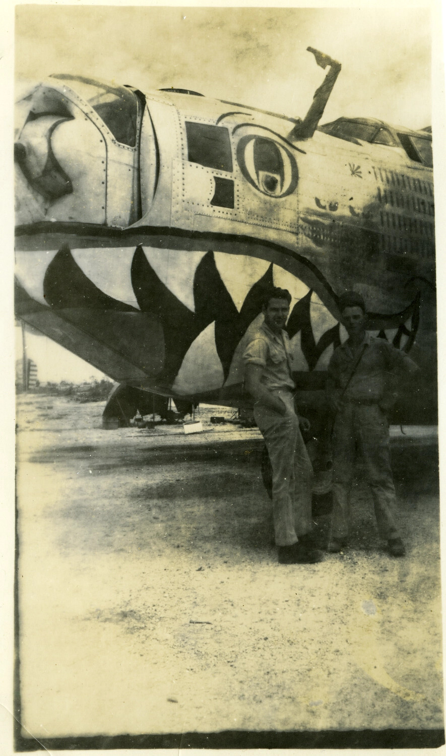 USAAF Airmen Posing with Shark-Mouth Nose Art Aircraft, Pacific Theater, WWII