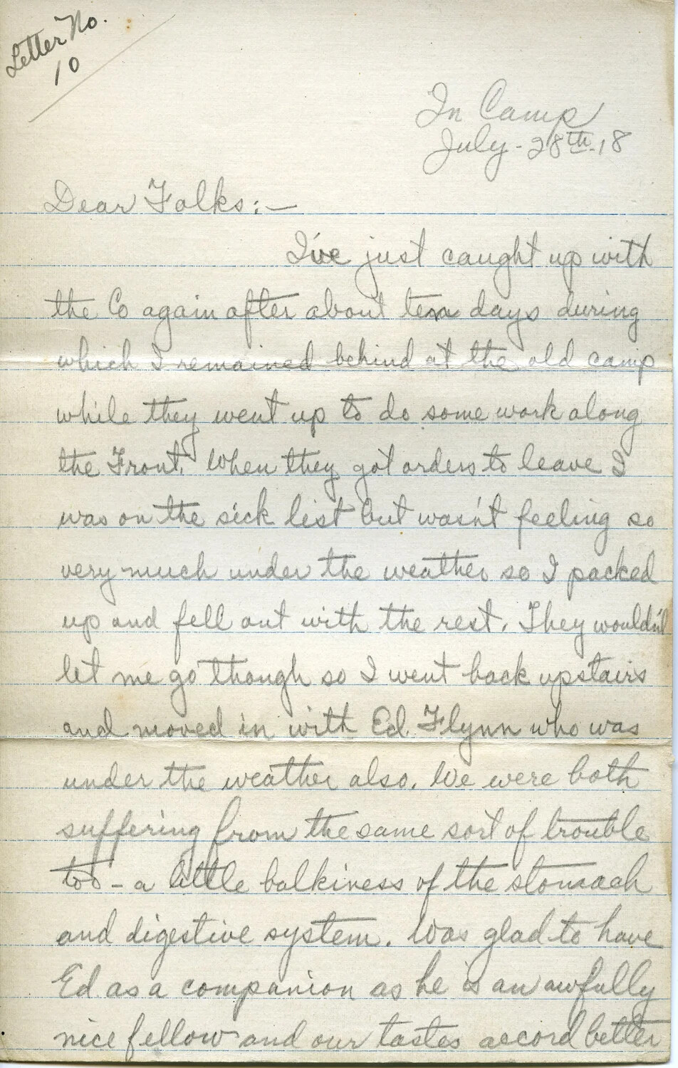 Handwritten WWI Letter, Pvt. Willis W. Wagener, Letter No. 10, Page C, July 28, 1918
