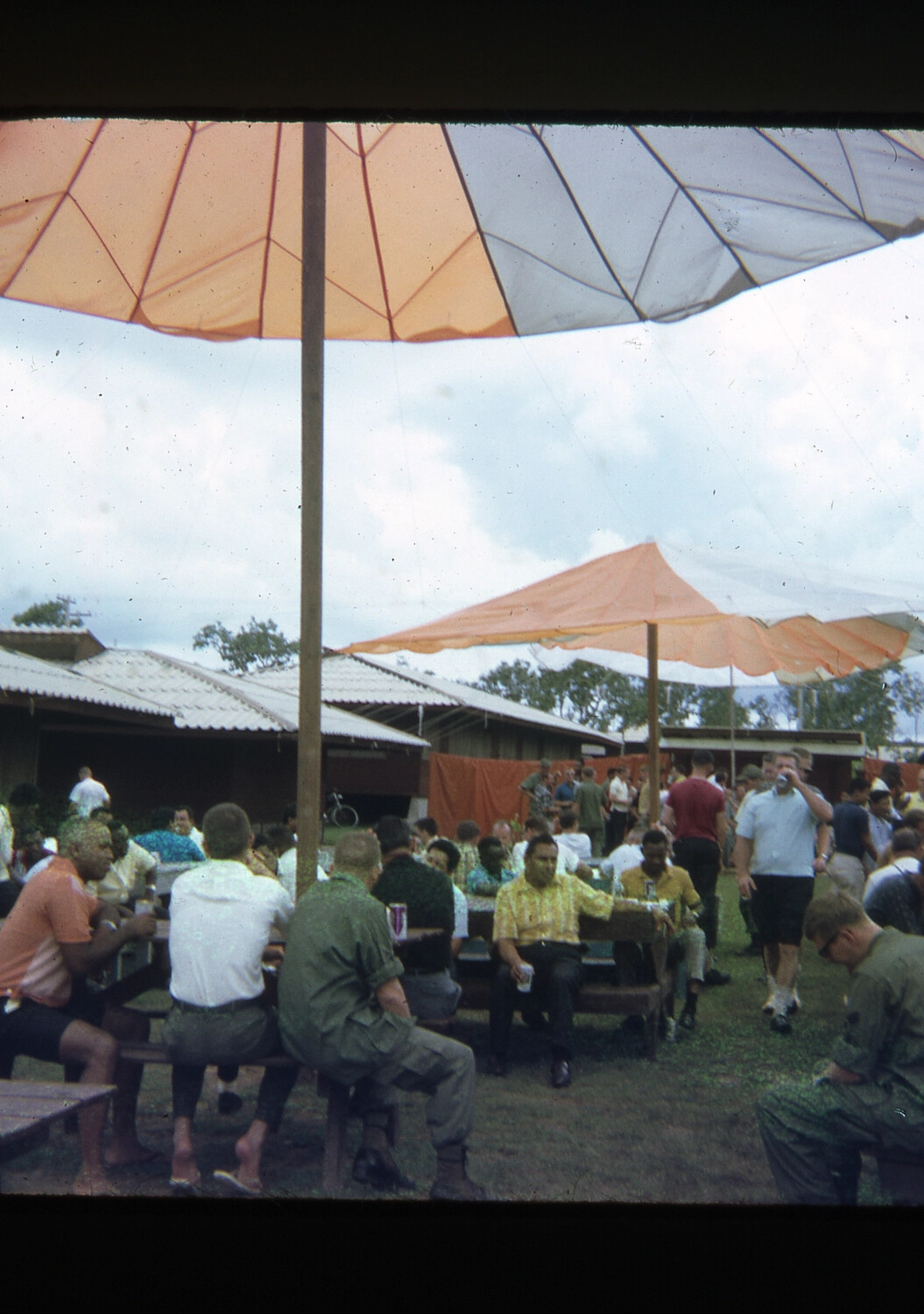 American Servicemen at Outdoor Recreation Club, Vietnam War Era (35mm Slide)