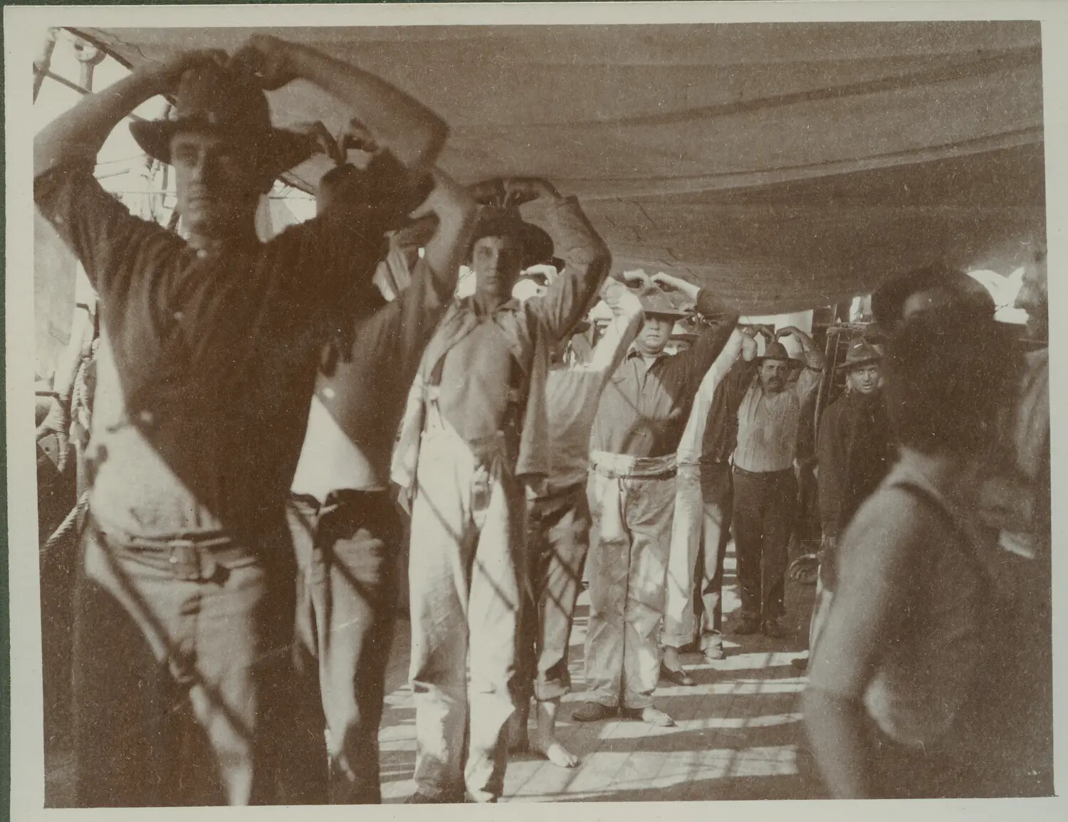 Soldiers Performing Calisthenics Aboard a Troop Transport, Spanish-American/Philippine-American War Era, c. 1898-1902
