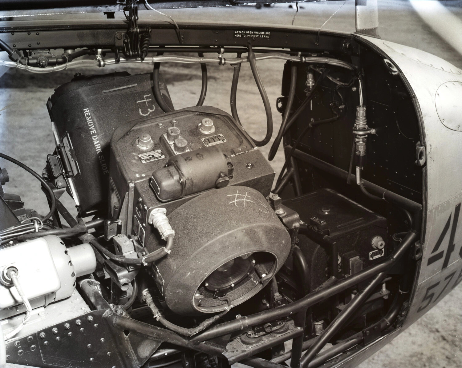 Aerial Reconnaissance Camera Installation in Aircraft Fuselage - WWII China-Burma-India Theater Technical Photograph