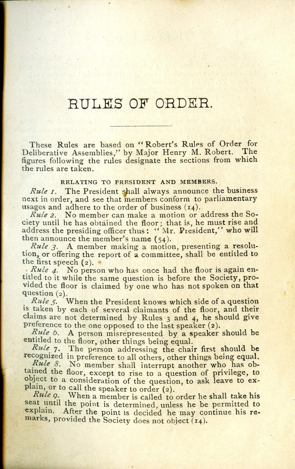 "Rules of Order" Page from the Page Literary Society Rule Book (Willis W. Wagener Collection)