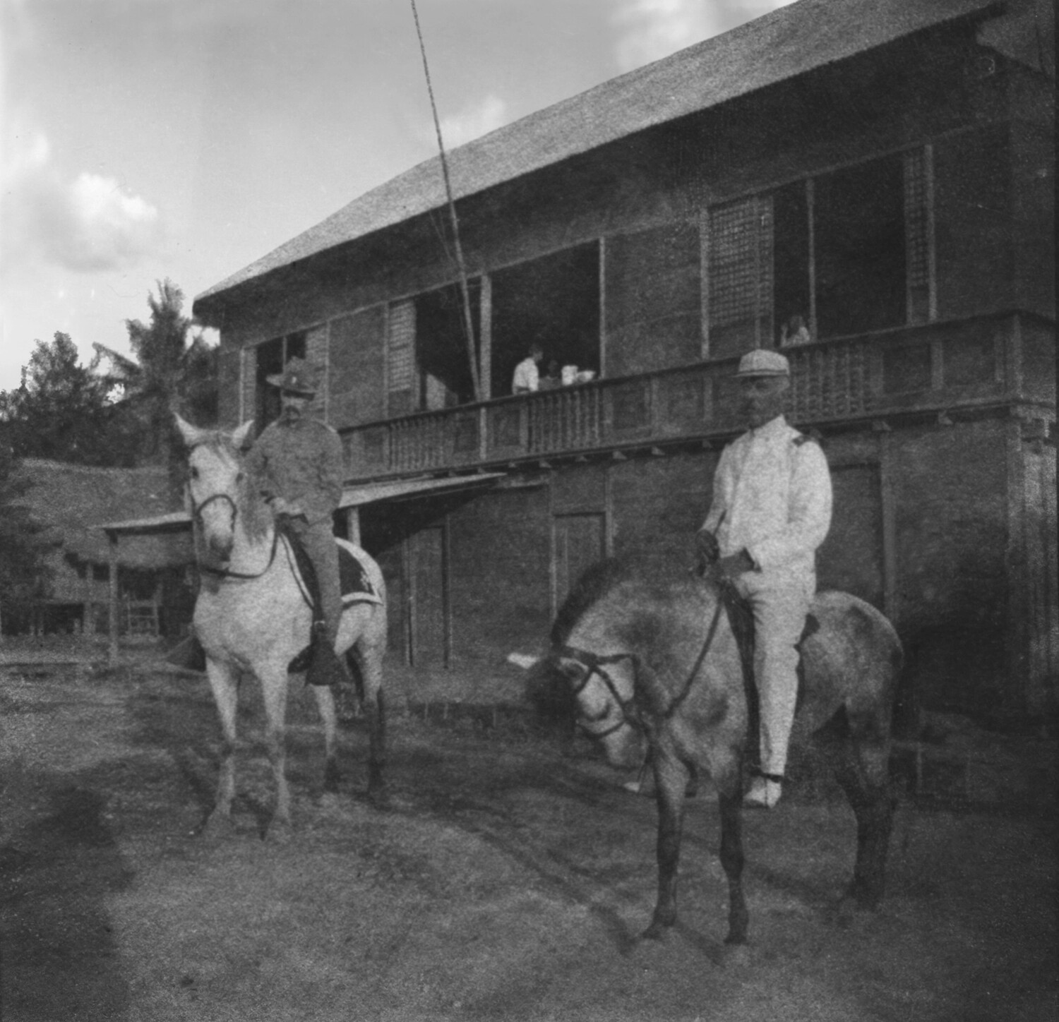 Two Mounted U.S. Officers Before Filipino Building, Spanish-American War/Philippine-American War Era