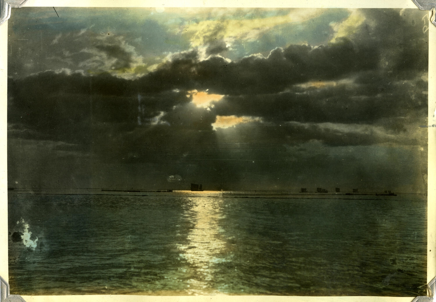 Hand-Tinted Sunset Over Manila Bay with Ships on the Horizon