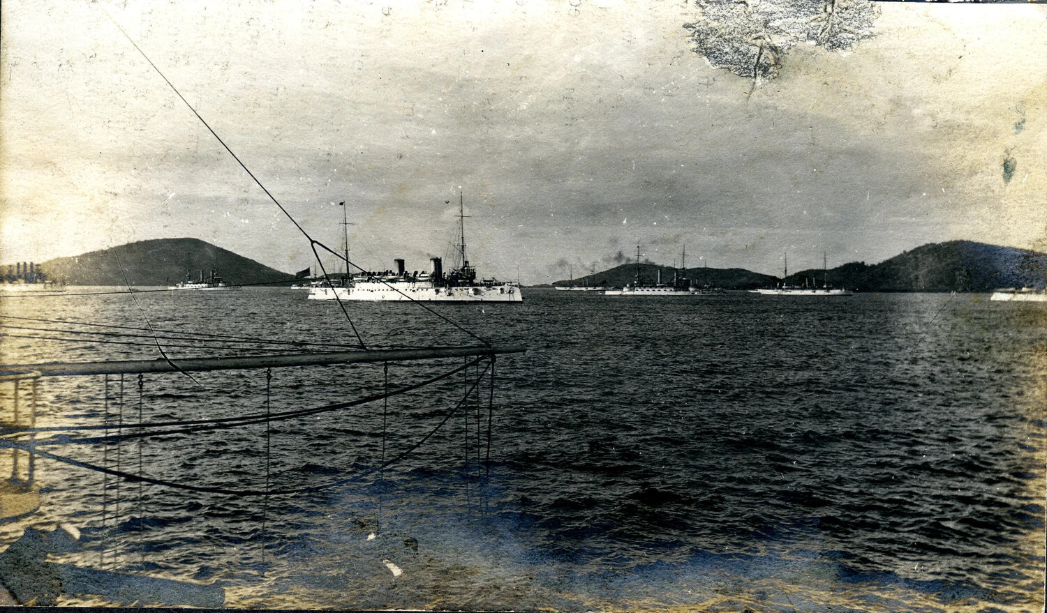 The Fleet at Culebra, Puerto Rico - Anchorage View (Detail) - USS Columbia Album
