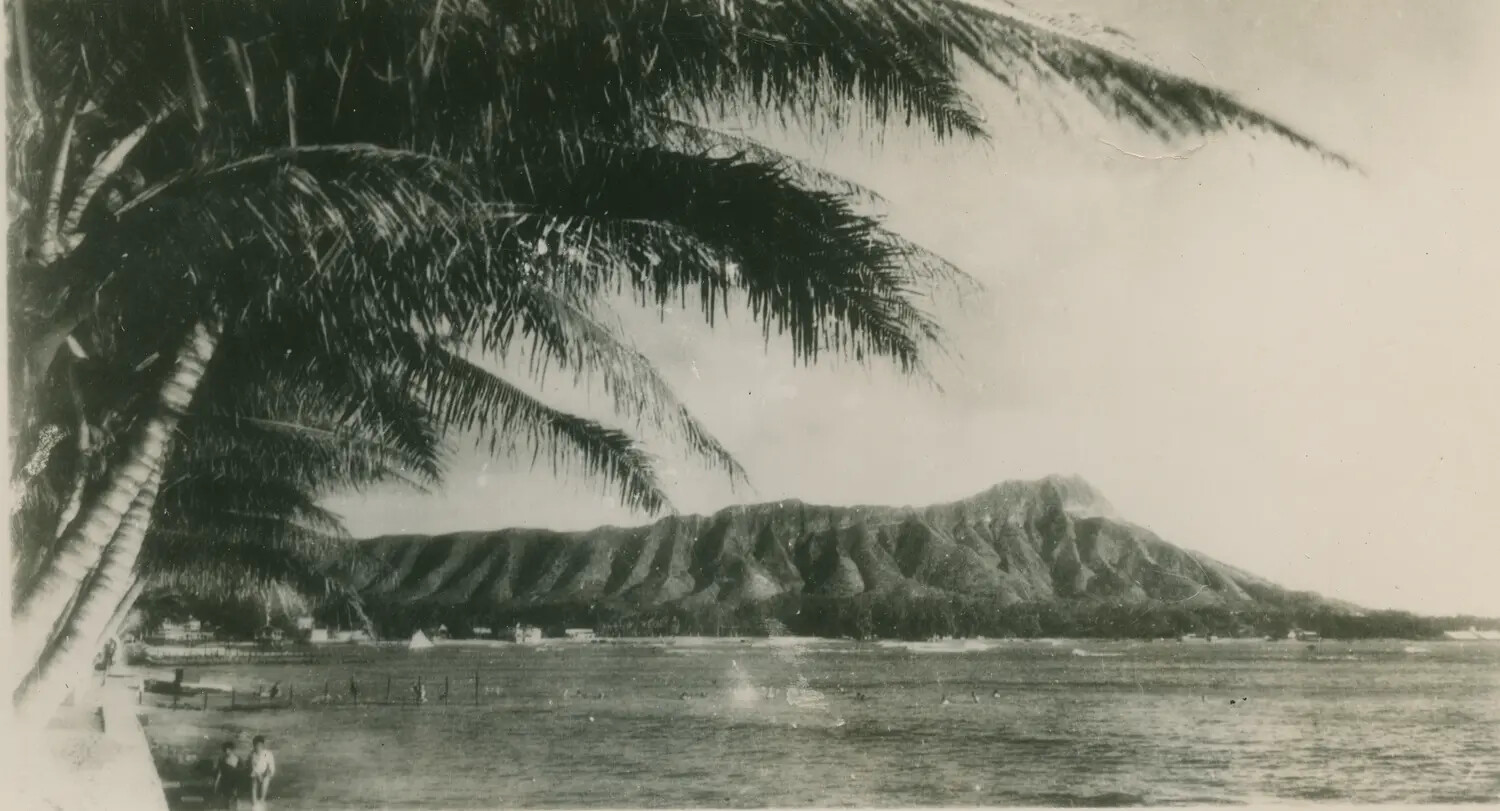 View of Diamond Head from Waikiki Shoreline — Edward P. McAleer Photograph Album
